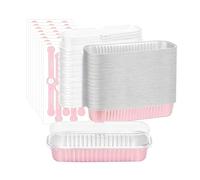 Hniuyun 50 Pack 200ml Rectangular Aluminum Mini Loaf Pans with Lids - Baking Tins for Mini Cake, Brownie, Muffin & Homemade Bread (Pink)
