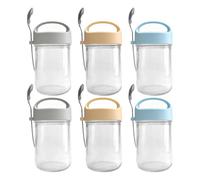 Hniuyun 6-Pack 14 oz Glass Overnight Oats Containers with Lids & Spoons - Airtight Leakproof Mason Jars with Handle for Yogurt, Chia Pudding, Salad & Meal Prep