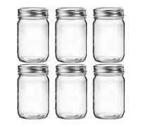 Hniuyun 6 pack Glass Regular Mouth Mason Jars, Clear Glass Jars with Silver Metal Lids for Sealing, Food Storage, Overnight Oats, Dry Food, Snacks, Candies, DIY Projects (16 oz