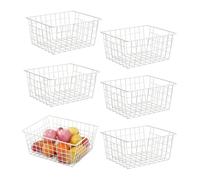 Hniuyun 6 Pack White Wire Basket, Countertop Organizer for Kitchen Cabinets, Metal Storage Baskets for Garage, Refridge, Bedroom, Bathroom, Laundry, 28 x 22 x 12cm