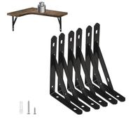 Hniuyun 6 Pcs Black Shelf Brackets, Heavy Duty Wall Mount Steel Bracket with 90 Degree Triangle for Living Room Bedroom Bookcase Floating Shelves(20x12cm)