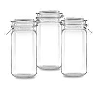 Hniuyun 78oz Glass Jars with Airtight Lid, Large Glass Food Storage Containers, 3 Pack Wide Mouth Square Mason Jar for Kitchen & Pantry Organization and Storage