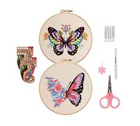 Hniuyun Embroidery Starter Kit, Hand Embroidery Kits for Butterfly Pattern, DIY Embroidery Stitches Practice Kit with Instructions for Beginners and Adults, Set of 2
