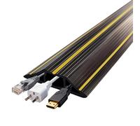 Hniuyun Floor Cable Cover 3M Heavy Duty Wire Protector, Black | PVC, 3 channels, anti-slip surface, yellow warning lines, cuttable, for home office warehouse indoor outdoor