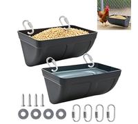 Hniuyun Poultry Feeder & Waterer 4.5QT - Hanging or Fence-Mount Plastic Trough for Chickens, Ducks, Goats, Piglet, Black, 2-Pack