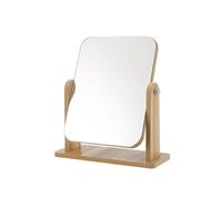 Hniuyun Vanity Mirror with Bamboo Stand, Small Desk Table Mirror with 360° Rotation, Standing Portable Makeup Mirror for Offices Bathroom, Bedroom (Square)