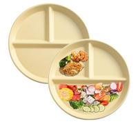 HNJZX Dinner Plate Portion Control Porcelain Plates Set of 2, 8 Inch Divided Plates for Adults Diet Plates for Balanced Meal - Reusable Ceramic Serving Tray (Yellow)