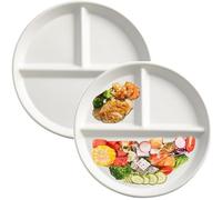 HNJZX Dinner Plate Portion Control Porcelain Plates Set of 2, 8 Inch Divided Plates for Adults Diet Plates for Balanced Meal - Reusable Ceramic Serving Tray (White)