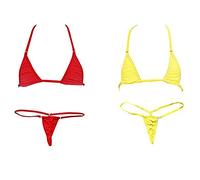 HNJZX Micro Bikini Unlined G String See Through Sexy Tiny String Bikini Sets Two Pieces Swimwear Beachwear for Women - (2pcs) Yellow + Red - S-XL