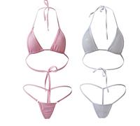 HNJZX Women Micro Bikini Two Pieces Swimwear Beachwear Size 6 8 10 Sexy Tiny String Bikini Sets (C)