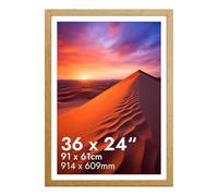 HNK 24 X 36 Inch Poster Frame Engineered Wood and Plexiglass, Oak Poster Frame 61 X 91.5cm Dual Orientation Landscape or Portrait, 36x24 Inch Poster Frames Wall Hanging Display Photos for Home