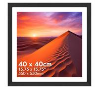 HNK Black Square Picture Frames 40 X 40cm Engineered Wood and Plexiglass, 16 X 16 Inch Picture Frame Dual Orientation Landscape or Portrait, 400x400mm Picture Frame Wall Hanging Display Photos