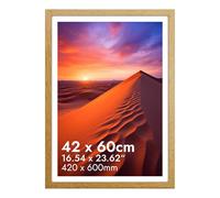 HNK Oak Photo Frames 60x42cm Solid Wood and Shatterproof Perspex, 42cm X 60cm Frame Dual Orientation Landscape or Portrait, Picture Frame 420x600mm Wall Hanging Display Photos, Certificate