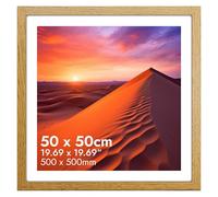 HNK Oak Square Picture Frames 50x50cm Engineered Wood and Plexiglass, 20x20 Inches Square Frame Dual Orientation Landscape or Portrait, 500x500mm Frame Wall Hanging Display Photos, Certificates