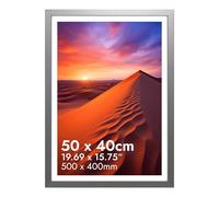 HNK Silver Picture Frame 40x50cm Engineered Wood and Plexiglass, Photo Frame 400×500mm Dual Orientation Landscape or Portrait, 40x50 Picture Frame Wall Hanging Display Photo for Home, Office