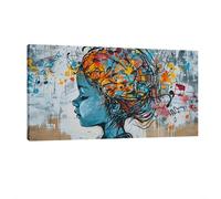HNKDKJ Banksy Canvas Wall Art Pretty Little Girl Head withe Music Notes Large Blue Prints Contemporary Oversize Home Decor 40x80cm/16x31inch -Inner-Frame