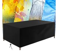 HNKDKJ Garden Table Furniture Set Covers 195x100x105cm/LxWxH Outdoor Table Covers Waterproof Rattan Garden Furniture Covers Anti-Uv Protective Cover Cube Square/Rectangle Black Garden Table Cover