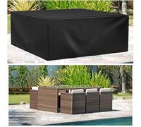 HNKDKJ Rattan Garden Table Cover 150x75x70cm/LxWxH Garden Furniture Covers Waterproof Square/Rectangular 420d Heavy Duty Oxford Black Fabric for Rattan Patio Table & Chairs with Windproof Buckles