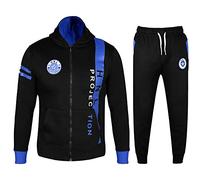 HNL BOYS TRACKSUIT KIDS UNISEX BOYS/GIRLS BOTTOM TOP JOGGING SUITS HOODIE ZIP UP JACKET TOP BOTTOMS CONTRAST PANEL HOODIE DESIGNER SIZES 5 6 7 8 9 10 11 12 13 (9-10 Years, Black Royal)