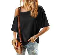 HNLLSM Plus Size Women's Summer Casual Slanted Collar and Off-The-Shoulder Loose Short-Sleeved Women's t-Shirt Black
