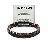 HNLUGF The Guardian - Son's Tiger Eye Protection Bracelet for Men, To My Son Bracelet from Mom Leather Black Beaded Bracelet, Handmade Cuff Inspirational Jewelry for Gift for Christmas Birthday