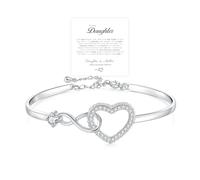 HNLUGF To My Daughter Forever Connected Bracelet, ziella Infinity Forever Love Heart Bracelets, Mom's Strength And Love Are Alwayswith Her, Adjustable Inspirational Gift Jewelry for Daughter, One Size