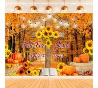 Hnmdmyi 10x6.5FT Fall Backdrop Autumn Forest Scenery Pumpkin Sunflower Cross Bible Photography Background Birthday Baby Shower Thanksgiving Day Harvest Party Decorations Banner Photo Booth Props