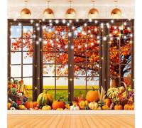 Hnmdmyi 10x6.5FT Fall Backdrop Window Landscape Maple Tree Autumn Pumpkin Corn Photography Background Thanksgiving Day Harvest Party Decorations Banner Photo Booth Props