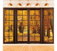Hnmdmyi 10x6.5FT Fall Backdrop Wooden Window Autumn Forest Maple Leaves Natural Scenery Photography Background Birthday Baby Shower Thanksgiving Party Decorations Banner Photo Booth Props