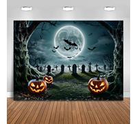 Hnmdmyi 10x6.5FT Halloween Backdrop Full Moon Night Pumpkin Lantern Horror Graveyard Bat Photography Background Kids Adult Family Halloween Party Decorations Banner Photo Booth Props