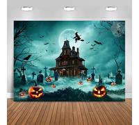 Hnmdmyi 10x6.5FT Halloween Backdrop Scary Night Graveyard Full Moon Spooky Witch Bats Castle Photography Background Kids Adult Family Halloween Party Decorations Banner Photo Booth Props