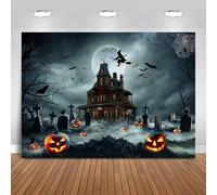 Hnmdmyi 10x6.5FT Halloween Backdrop Scary Night Graveyard Full Moon Spooky Witch Bats Castle Photography Background Kids Adult Family Halloween Party Decorations Banner Photo Booth Props