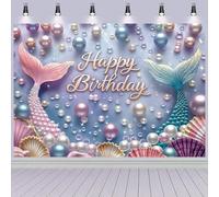 Hnmdmyi 10x6.5FT Happy Birthday Backdrop Under The Sea Mermaid Tail Pearl Seashell Photography Background Ocean Theme Princess Girl Birthday Party Decorations Banner Photo Booth Props
