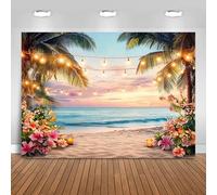 Hnmdmyi 10x8FT Beach Backdrop Summer Hawaiian Ocean Sunset Seaside Tropical Flower Palm Tree Photography Background Wedding Baby Shower Birthday Aloha Luau Party Decorations Banner Photo Booth Props