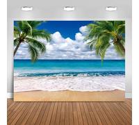 Hnmdmyi 10x8FT Beach Backdrop Summer Seaside Tropical Palm Trees Hawaiian Ocean Blue Sky Photography Background Wedding Baby Shower Birthday Aloha Luau Party Decorations Banner Photo Booth Props