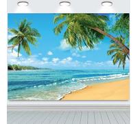 Hnmdmyi 10x8FT Beach Backdrop Summer Tropical Palm Trees Seaside Island Blue Sea Sky Photography Background Wedding Bride Shower Baby Shower Birthday Luau Party Decorations Banner Photo Booth Props