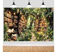 Hnmdmyi 10x8FT Enchanted Forest Backdrop Fairy Library Magic Bookshelf Garden Floral Butterfly Photography Background Princess Girls Birthday Party Baby Shower Decorations Banner Photo Booth Props
