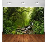 Hnmdmyi 10x8FT Jungle Backdrop Green Forest Rock Flowing Mountain Stream Rainforest Natural Scenery Photography Background Safari Kids Adults Birthday Party Decorations Banner Photo Booth Props