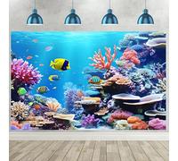 Hnmdmyi 10x8FT Under The Sea Backdrop Underwater World Colorful Marine Coral Tropical Fishes Aquarium Photography Background Baby Shower Kids Birthday Party Decorations Banner Photo Booth Props