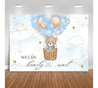 Hnmdmyi 12x10FT Baby Shower Backdrop We Can Bearly Wait Blue Bear Hot Air Balloon Photography Background Newborn Baby Shower Party Decorations Banner Photo Booth Props