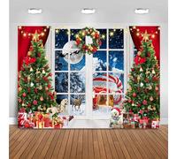 Hnmdmyi 12x10FT Christmas Backdrop Xmas Tree Gift Boxes Window Night Snow Candy House Photography Background Kids Family Portrait Photoshoot Winter Christmas Party Decoration Banner Photo Booth Props