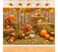 Hnmdmyi 12x10FT Fall Backdrop Autumn Pumpkin Maple Leaves Haystack Wooden Barn Photography Background Birthday Baby Shower Thanksgiving Harvest Party Decorations Banner Photo Booth Props