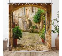 Hnmdmyi 3D Shower Curtain 150x180, Garden Plants Scenery Street Alley Picture Shower Curtains Italy Outdoor View Bathroom Curtains Waterproof Polyester Fabric Washable Bath Curtains with Hooks