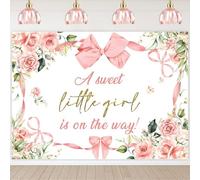 Hnmdmyi 5x3FT Baby Shower Backdrop A Sweet Little Girl is on The Way Pink Bow Elegant Floral Photography Background Newborn Baby Shower Party Decorations Banner Photo Booth Props