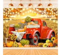 Hnmdmyi 5x3FT Fall Backdrop Autumn Red Truck Pumpkin Sunflower Haystack Maple Leaves Natural Scenery Photography Background Farm Harvest Thanksgiving Day Party Decorations Banner Photo Booth Props