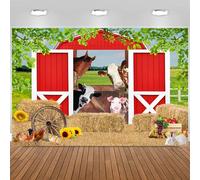 Hnmdmyi 5x3FT Farm Backdrop Red Barn Yard Farm Animals Green Grass Haystack Photography Background Kids Boys Girls Country Farm Birthday Party Decorations Banner Photo Booth Props