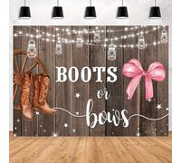 Hnmdmyi 5x3FT Gender Reveal Backdrop Boots or Bows Rustic Wood Brown Cowboy Boots Pink Bows Photography Background Gender Reveal Baby Shower Party Decorations Banner Photo Booth Props