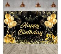 Hnmdmyi 5x3FT Happy Birthday Backdrop Black Gold Glitter Balloons Champagne Gift Boxes Photography Background Kids Men Women Birthday Party Decorations Banner Photo Booth Props