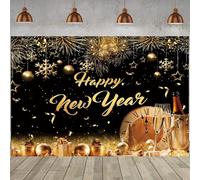 Hnmdmyi 5x3FT Happy New Year Backdrop Black and Gold Fireworks Countdown Clock Champagne Photography Background New Year Eve Party Decorations Banner Photo Booth Props