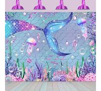 Hnmdmyi 5x3FT Mermaid Backdrop Under The Sea Purple Corals Pearls Glitter Scales Underwater Photography Background Girl Princess Little Mermaid Birthday Party Decorations Banner Photo Booth Props